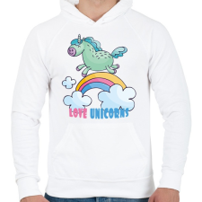 PRINTFASHION Love Unicorns - Férfi kapucnis pulóver - Fehér férfi pulóver, kardigán