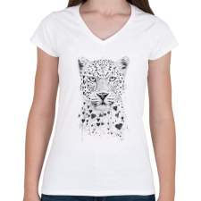 PRINTFASHION Lovely leopard - Női V-nyakú póló - Fehér női póló
