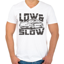 PRINTFASHION Low & Slow - Férfi V-nyakú póló - Fehér férfi póló