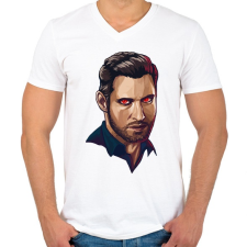 PRINTFASHION Lucifer - Férfi V-nyakú póló - Fehér férfi póló