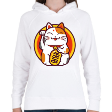 PRINTFASHION Lucky cat - Maneki neko - Női kapucnis pulóver - Fehér női pulóver, kardigán