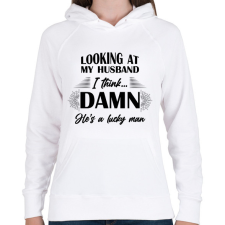 PRINTFASHION Lucky husband - Női kapucnis pulóver - Fehér női pulóver, kardigán