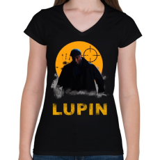 PRINTFASHION LUPIN - Női V-nyakú póló - Fekete