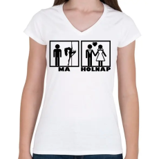 PRINTFASHION ma - holnap - Női V-nyakú póló - Fehér