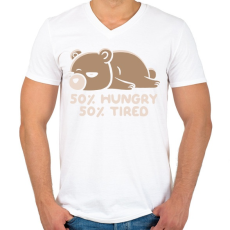 PRINTFASHION Maci - éhes és álmos 2 - Férfi V-nyakú póló - Fehér