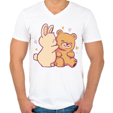 PRINTFASHION Maci és nyuszi - Férfi V-nyakú póló - Fehér