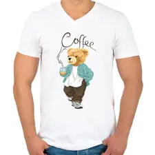 PRINTFASHION Maci kávéval - Férfi V-nyakú póló - Fehér férfi póló