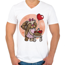 PRINTFASHION Mackó pár - Férfi V-nyakú póló - Fehér