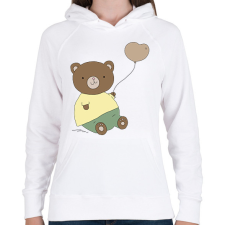 PRINTFASHION Mackó szíves lufival - Női kapucnis pulóver - Fehér női pulóver, kardigán