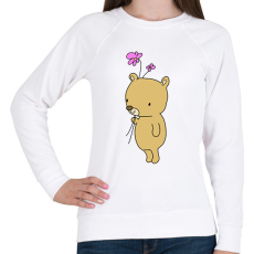 PRINTFASHION Mackó virággal - Női pulóver - Fehér