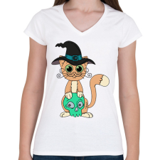 PRINTFASHION Macsek - Női V-nyakú póló - Fehér női póló