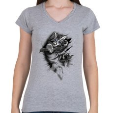 PRINTFASHION macsesz 3D - Női V-nyakú póló - Sport szürke