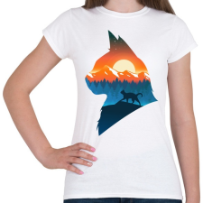 PRINTFASHION Macska a naplementében - Női póló - Fehér női póló