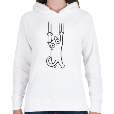 PRINTFASHION Macska a pácban! - Női kapucnis pulóver - Fehér női pulóver, kardigán