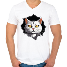 PRINTFASHION Macska a pólóban - Férfi V-nyakú póló - Fehér férfi póló