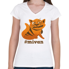 PRINTFASHION Macska antiszociális - #mivan_Rajztábla 1 - Női V-nyakú póló - Fehér női póló