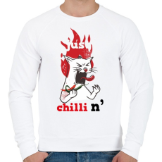 PRINTFASHION Macska csilit eszik Cat Just ChilliN - Férfi pulóver - Fehér
