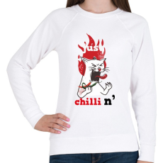 PRINTFASHION Macska csilit eszik Cat Just ChilliN - Női pulóver - Fehér