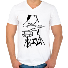 PRINTFASHION Macska dobol - Férfi V-nyakú póló - Fehér férfi póló