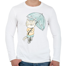 PRINTFASHION Macska egeres ernyővel - Férfi hosszú ujjú póló - Fehér férfi póló