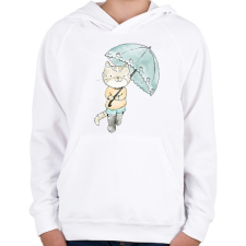 PRINTFASHION Macska egeres ernyővel - Gyerek kapucnis pulóver - Fehér gyerek pulóver, kardigán