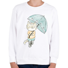 PRINTFASHION Macska egeres ernyővel - Gyerek pulóver - Fehér gyerek pulóver, kardigán