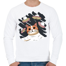PRINTFASHION Macska és az ufok - Férfi pulóver - Fehér