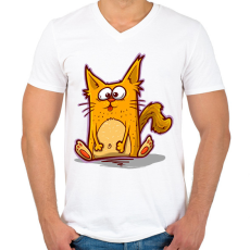 PRINTFASHION Macska - Férfi V-nyakú póló - Fehér