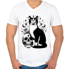 PRINTFASHION Macska - Férfi V-nyakú póló - Fehér férfi póló