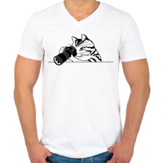 PRINTFASHION Macska fotózik  - Férfi V-nyakú póló - Fehér
