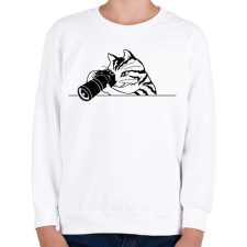 PRINTFASHION Macska fotózik  - Gyerek pulóver - Fehér gyerek pulóver, kardigán