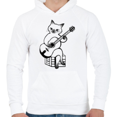 PRINTFASHION Macska gitározik - Férfi kapucnis pulóver - Fehér