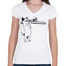 PRINTFASHION Macska harsonázik - Női V-nyakú póló - Fehér