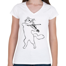 PRINTFASHION Macska hegedűl - Női V-nyakú póló - Fehér női póló