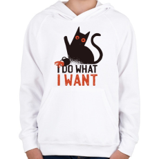 PRINTFASHION Macska I do what I want - Gyerek kapucnis pulóver - Fehér