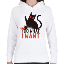 PRINTFASHION Macska I do what I want - Női kapucnis pulóver - Fehér női pulóver, kardigán