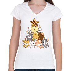 PRINTFASHION Macska karácsonyfa - Női V-nyakú póló - Fehér
