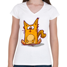 PRINTFASHION Macska - Női V-nyakú póló - Fehér női póló