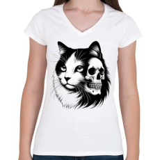 PRINTFASHION Macska  - Női V-nyakú póló - Fehér