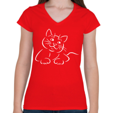 PRINTFASHION Macska - Női V-nyakú póló - Piros női póló