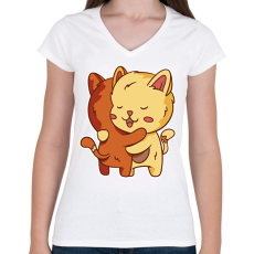 PRINTFASHION Macska ölelés - Női V-nyakú póló - Fehér