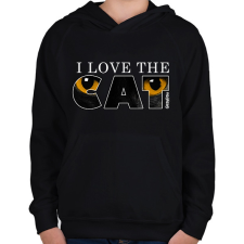 PRINTFASHION Macska sárga szemekkel sötét színű termékekre - Gyerek kapucnis pulóver - Fekete gyerek pulóver, kardigán