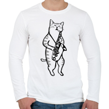PRINTFASHION Macska szaxofonozik - Férfi hosszú ujjú póló - Fehér férfi póló
