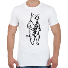 PRINTFASHION Macska szaxofonozik - Férfi póló - Fehér férfi póló