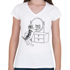 PRINTFASHION Macska szépítkezik - Női V-nyakú póló - Fehér