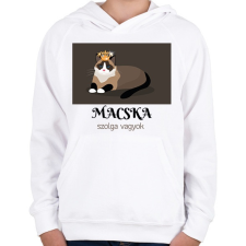 PRINTFASHION Macska szolga vagyok - Gyerek kapucnis pulóver - Fehér gyerek pulóver, kardigán