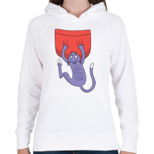 PRINTFASHION Macska zseb - Női kapucnis pulóver - Fehér női pulóver, kardigán