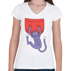 PRINTFASHION Macska zseb - Női V-nyakú póló - Fehér