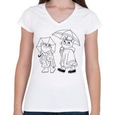 PRINTFASHION Macskák az esőben - Női V-nyakú póló - Fehér női póló