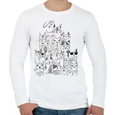 PRINTFASHION macskák - Férfi hosszú ujjú póló - Fehér férfi póló